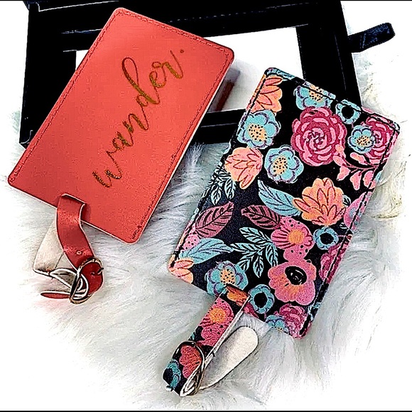 CANYON MOON || Wander - Leather Luggage Tag Duo in Floral Print ⭐️NIB⭐️ - Picture 3 of 7